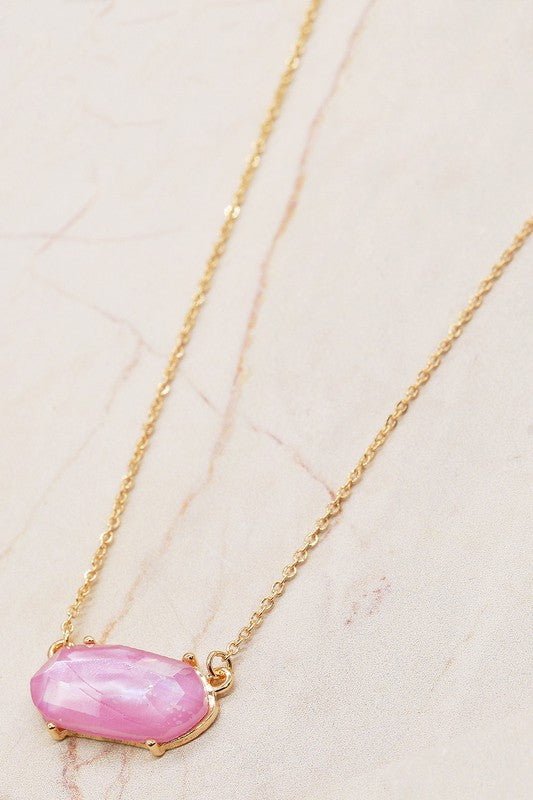Pink Hexagon Necklace Gold Tone