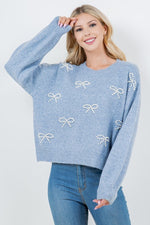 Pearl Beaded Bow Sweater